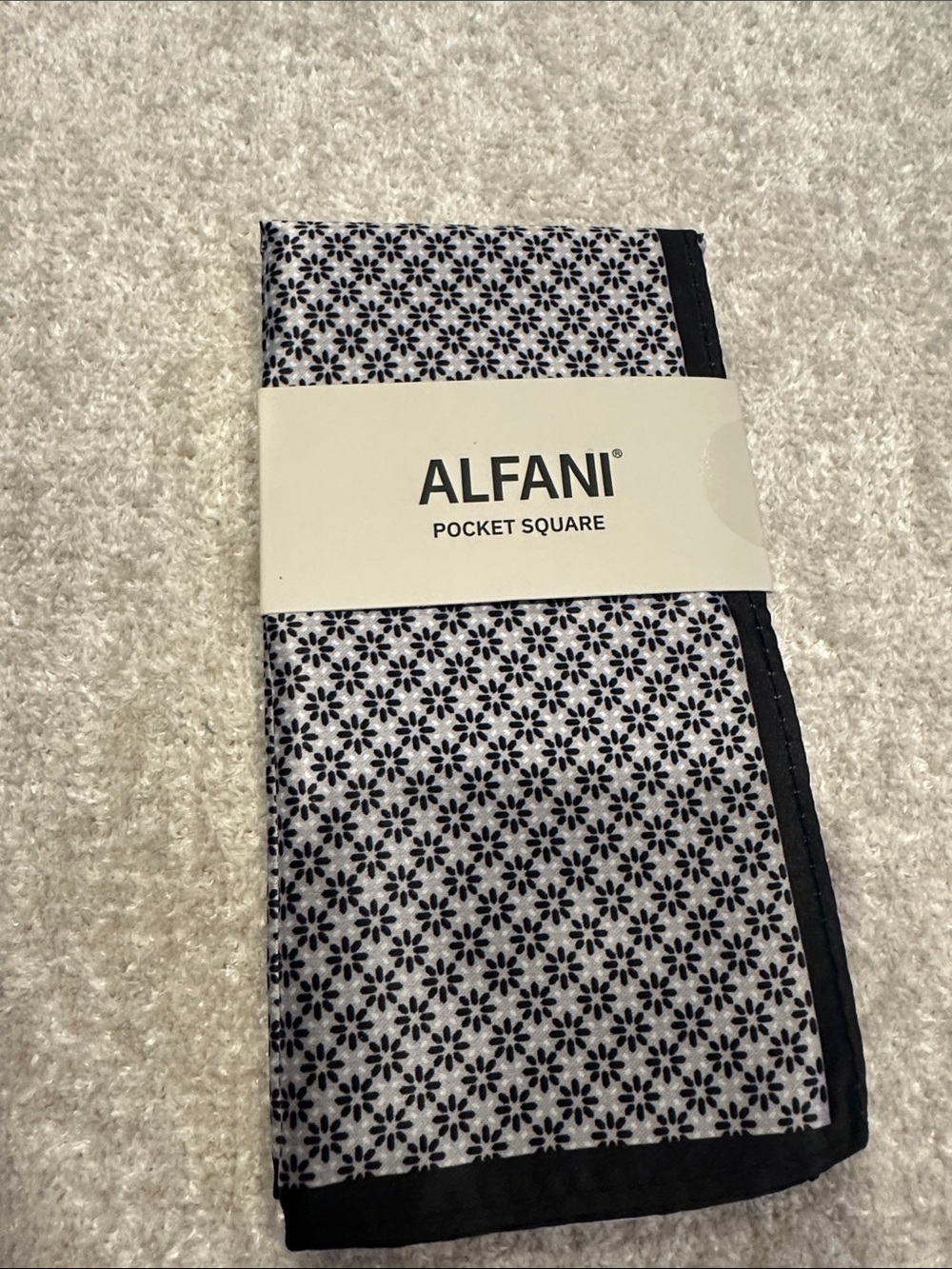 Alfani Black & White Floral Pocket Square